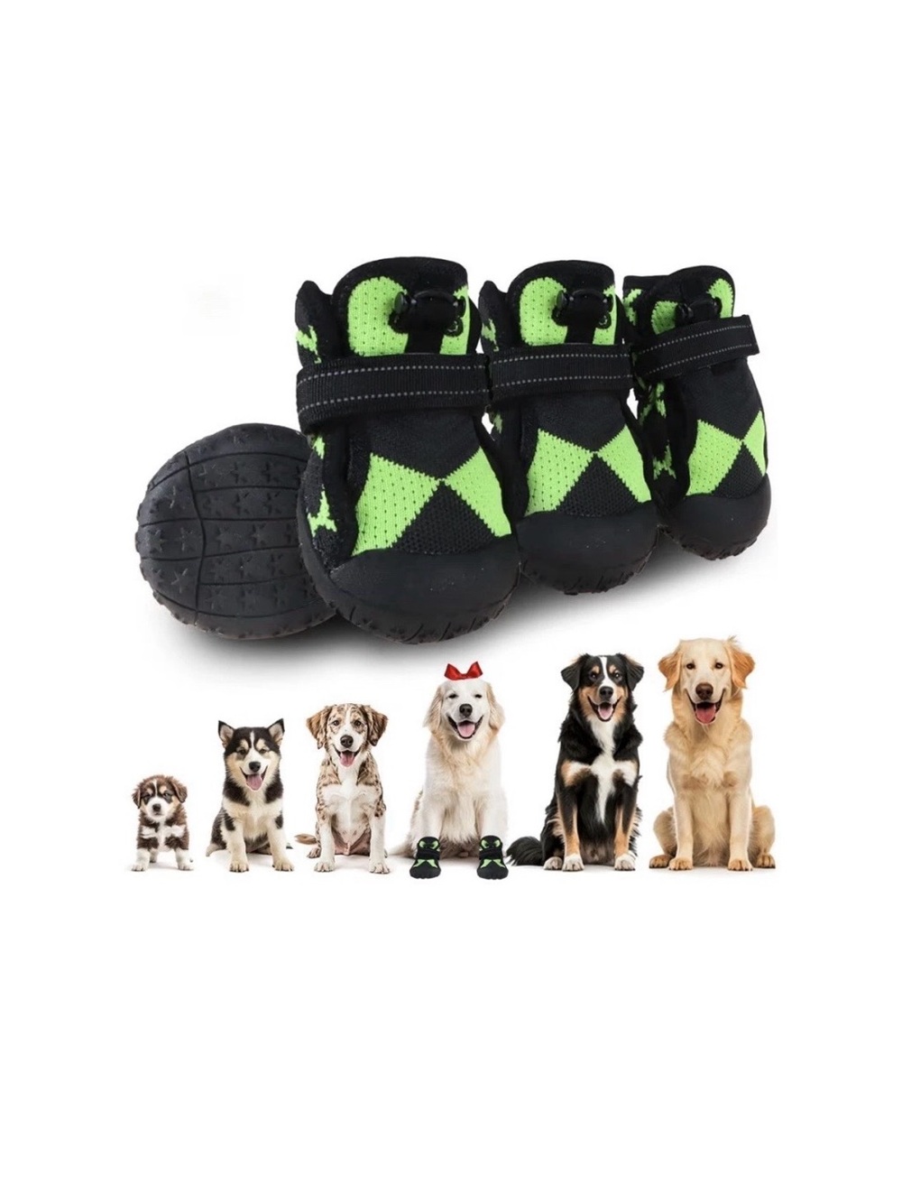 Furmate All Terrain Neon Green & Black Dog Boots Size 6 (for dogs 52-65 lbs)
